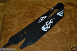 Carlino Custom White Leather Flame Black Leather Guitar Strap