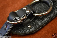 Carlino MetalMan Black Leather Grommet Crocodile ends Guitar Strap, 3.5"  w/lace