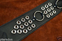 Carlino MetalMan Black Leather British Steel Guitar Strap, 3.5" , Chrome rings