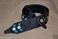 Carlino Custom Turquoise Weave Studded Leather Guitar Strap with Silver Conchos
