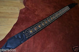 Carlino Exotic Series Tiger Eye Concho Studded Black Leather Guitar Strap