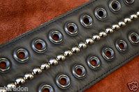 Carlino MetalMan Black Leather Grommet Crocodile ends Guitar Strap, 3.5"