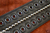 Carlino MetalMan Black Leather Grommet Crocodile ends Guitar Strap, 3.5"
