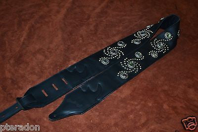 Carlino Custom Studded Western Swirl Black Leather w/abalone Conchos 3.1" wide