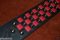 Carlino Custom Black and Red Leather Woven Checkerboard Guitar Strap with Studs