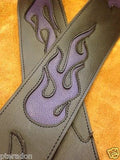 Carlino Custom Purple Leather Flame Black Leather Guitar Strap