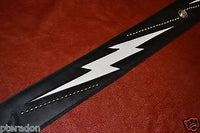 Carlino Custom White Lightening Double Bolt/Studded Black Leather Guitar Strap