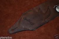 Carlino Custom Studded Western Swirl Kodiak Oiled Brown Leather Guitar Strap