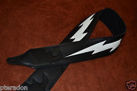 Carlino Custom White Leather Lightening Double Bolt Black Leather Guitar Strap
