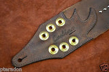 Carlino MetalMan Brown Leather Brass Grommet Guitar Strap, 3.05" wide with lace