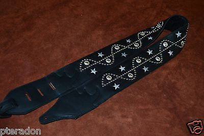 Carlino Custom NEW Sine Wave/Star Studded Black Leather Guitar Strap 3" wide
