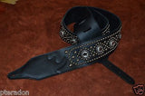 Carlino Exotic Series Crystal Concho Studded Black Leather Guitar Strap