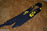 Carlino Custom Yellow Leather Flame Black Leather Guitar Strap