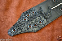 Carlino MetalMan Black Leather Grommet Crocodile ends Guitar Strap, 3.5"