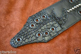 Carlino MetalMan Black Leather Grommet Crocodile ends Guitar Strap, 3.5"