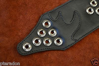 Carlino MetalMan Black Leather British Steel Guitar Strap, 3.5" , Chrome rings