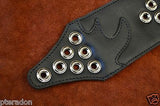 Carlino MetalMan Black Leather British Steel Guitar Strap, 3.5" , Chrome rings