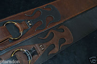 Carlino Gladiator Black Leather Guitar Strap w/flames For Heavy Guitars 3.5"