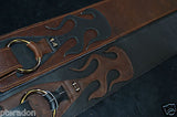 Carlino Gladiator Black Leather Guitar Strap w/flames For Heavy Guitars 3.5"