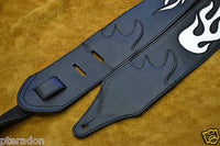 Carlino Custom White Leather Flame Black Leather Guitar Strap
