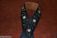 Carlino Custom Studded Nibiru Black Leather Guitar Strap, Tobacco Suede back