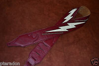 Carlino Custom Wine/Cream Lightening Double Bolt/Studded Leather Guitar Strap