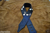 Carlino SRV style Strap Replica black leather, with white notes, suede backing