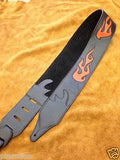Carlino Custom Orange Leather Flame Black Leather Guitar Strap