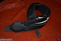 Carlino Custom White Lightening Double Bolt/Studded Black Leather Guitar Strap