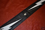 Carlino Custom White Lightening Double Bolt/Studded Black Leather Guitar Strap