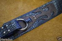 Carlino Gladiator Crocodile Pattern Cowhide 3.5" Black Leather Strap with Flames