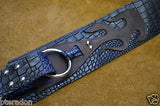 Carlino Gladiator Crocodile Pattern Cowhide 3.5" Black Leather Strap with Flames