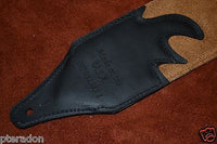 Carlino Custom Studded Nibiru Black Leather Guitar Strap, Tobacco Suede back