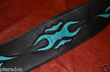 Carlino Custom Sea Foam Green/Turquoise Leather Flame Black Leather Guitar Strap