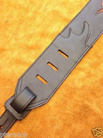 Carlino Custom Orange Leather Flame Black Leather Guitar Strap