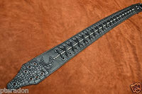 Carlino MetalMan Black Leather Grommet Crocodile ends Guitar Strap, 3.5"  w/lace