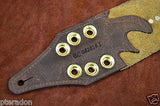 Carlino MetalMan Brown Leather Brass Grommet Guitar Strap, 3.05" wide with lace