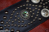 Carlino Custom NEW PS style Abalone and Silver Concho Swirl Black Leather Strap