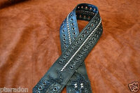 Carlino MetalMan Black Leather Grommet Crocodile ends Guitar Strap, 3.5"