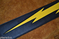 Carlino Custom Yellow Lightening Bolt Black Leather Guitar Strap