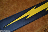 Carlino Custom Yellow Lightening Bolt Black Leather Guitar Strap