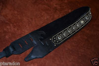 Carlino Exotic Series Crystal Concho Studded Black Leather Guitar Strap