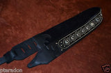 Carlino Exotic Series Crystal Concho Studded Black Leather Guitar Strap