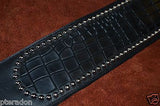 Carlino Custom Gator Pattern Stud Cartouche Black Leather Guitar strap 3.1" wide