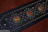 Carlino Exotic Series Tiger Eye Concho Studded Black Leather Guitar Strap