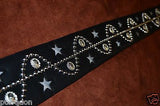Carlino Custom NEW Sine Wave/Star Studded Black Leather Guitar Strap 3" wide