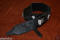 Carlino Custom Black & White Leather Fringe Country Style Guitar Strap, conchos