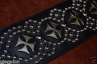 Carlino Iron Cross Studded Custom Guitar Strap, Aged Silver Maltese Crosses