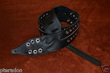Carlino Custom Black Leather Metal Grommet and Stud Metal Guitar Strap