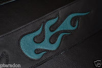 Carlino Custom Teal Leather Flame Black Leather Guitar Strap